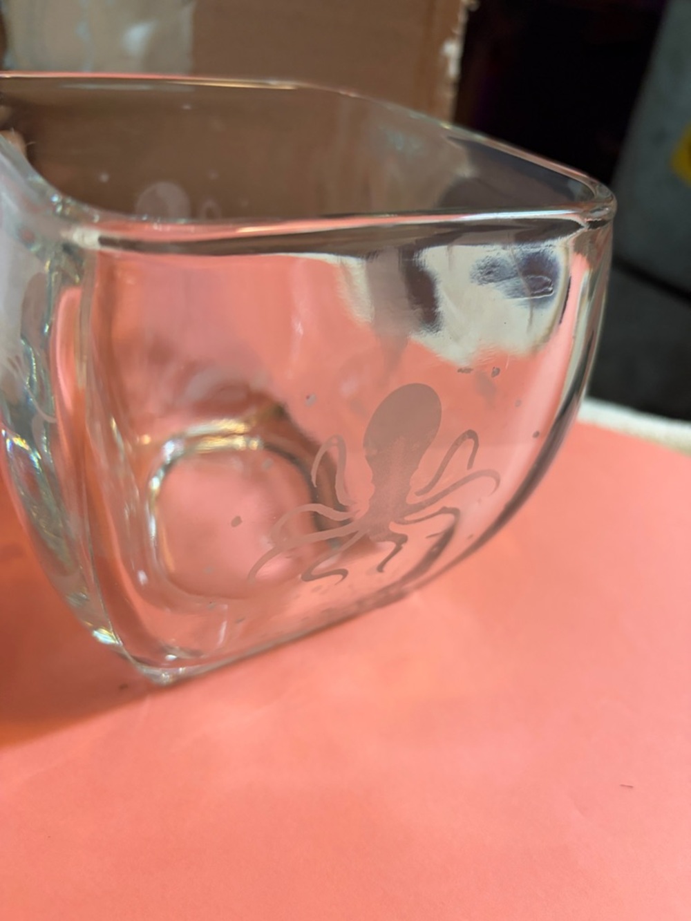 Artist Signed Robert Kay RK '21 Hand-Etched Octopus & Stingray Glass Art Bowl